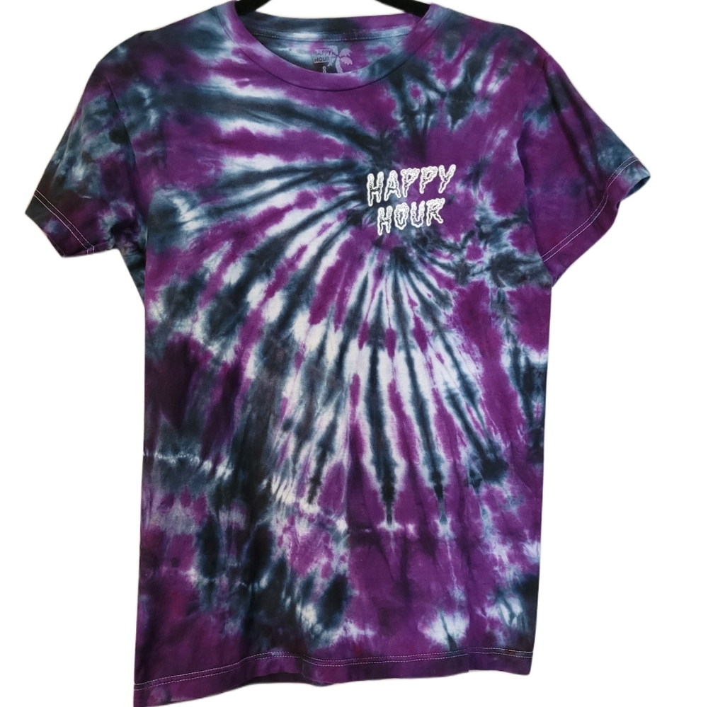 Happy Hour Tie-Dye T-shirt Womens Size Small Navy and Purple